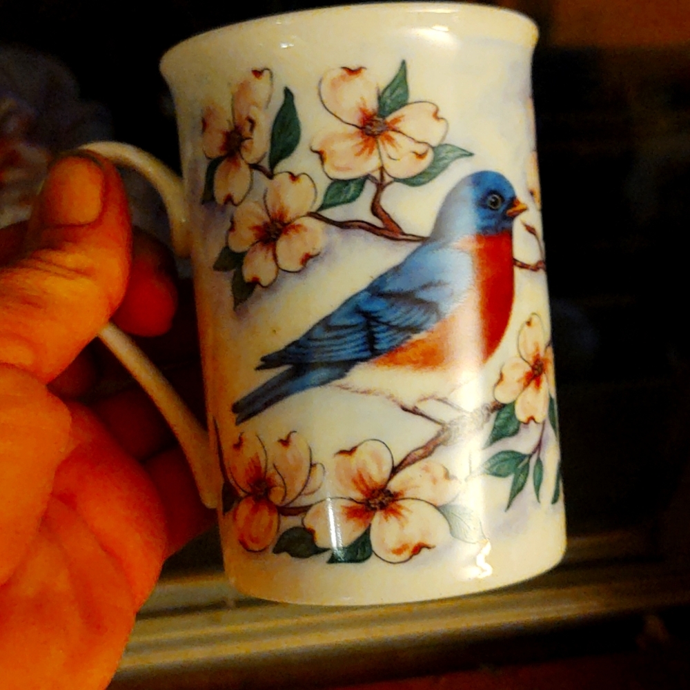 Vintage Mug Flowers Inc Balloons Two Birds